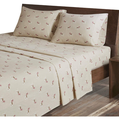 Woolrich Cotton Sheet Set Cottage Charms Print, 100% Cotton Flannel Sheets Warm & Fuzzy Bedding Set Queen Size Sheets, Fitted Pocket Fits Up to 14" Mattress, Queen Brown Plaid, 4 Piece