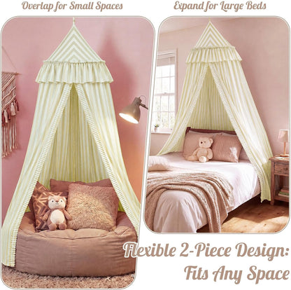 SmoothNovelty Oatmeal Striped Bed Canopy with Ruffles