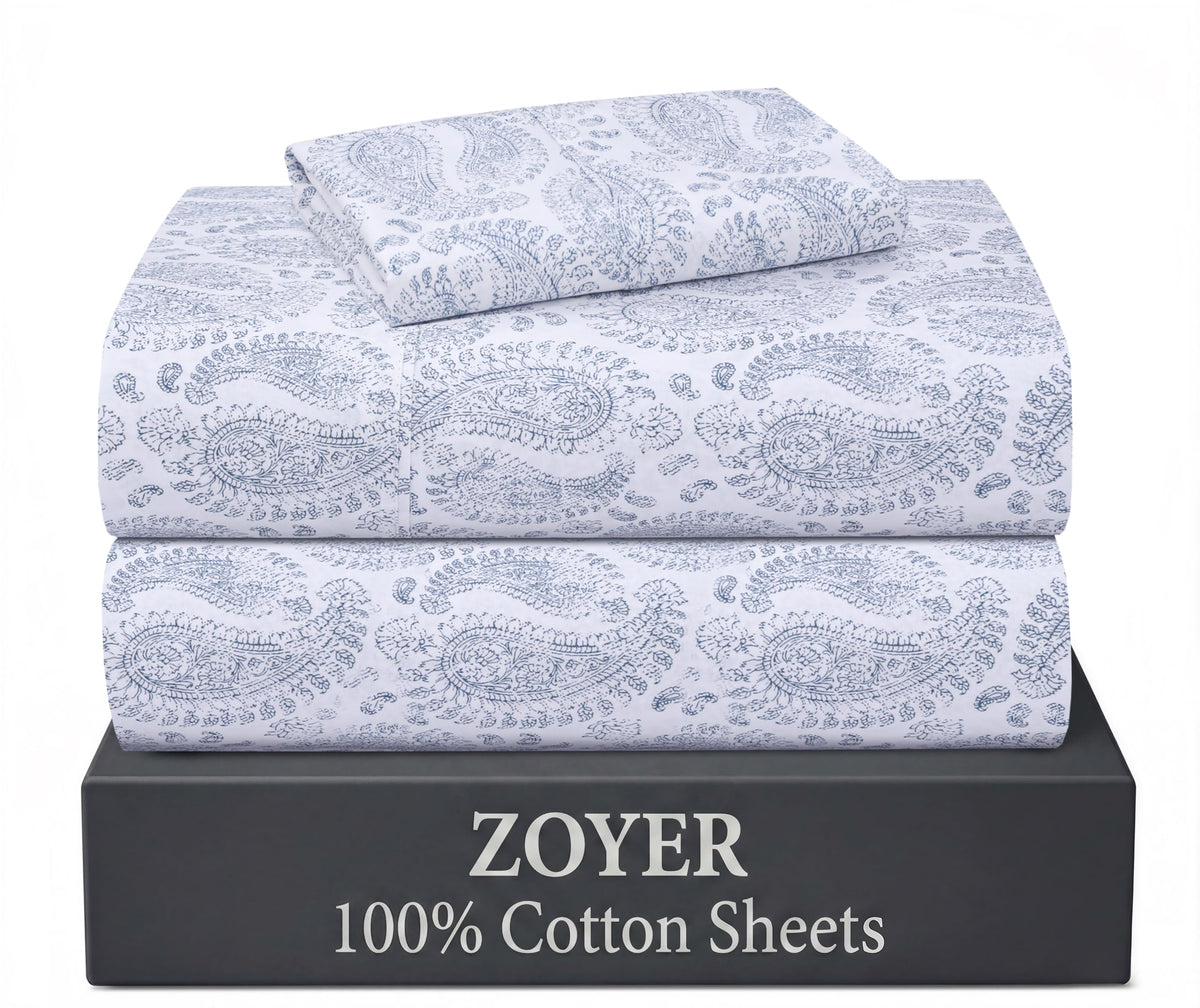 ZOYER 100% Cotton Queen Sheets, Percale Weave, Soft Sand