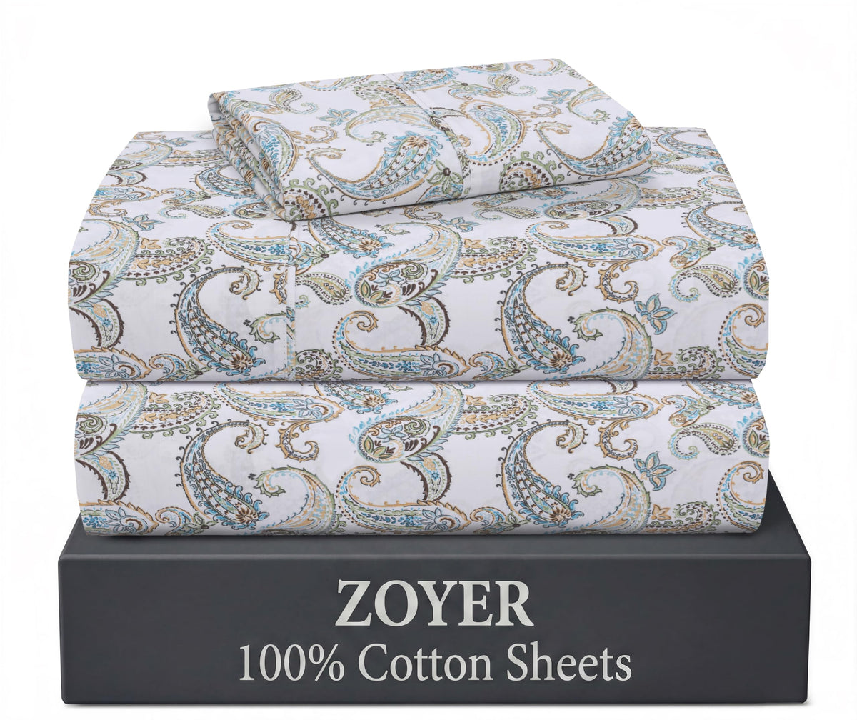 ZOYER 100% Cotton Queen Sheets, Percale Weave, Soft Sand