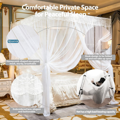 3‑Side Opening Mosquito Net Canopy with Frame, Lace Breathable Bed Curtain