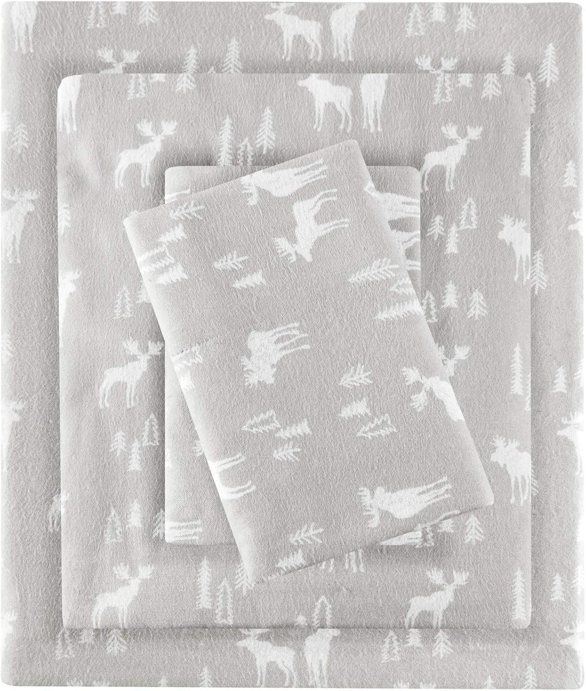Woolrich Cotton Sheet Set Cottage Charms Print, 100% Cotton Flannel Sheets Warm & Fuzzy Bedding Set Queen Size Sheets, Fitted Pocket Fits Up to 14" Mattress, Queen Brown Plaid, 4 Piece