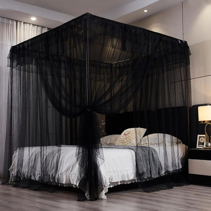Kertnic Black Canopy Bed Curtains for Girls & Adults, Queen King Bed Canopy Drapes Netting, Practical Mosquito Net for Bed (Black, King- 86" W*78" L*82" H)