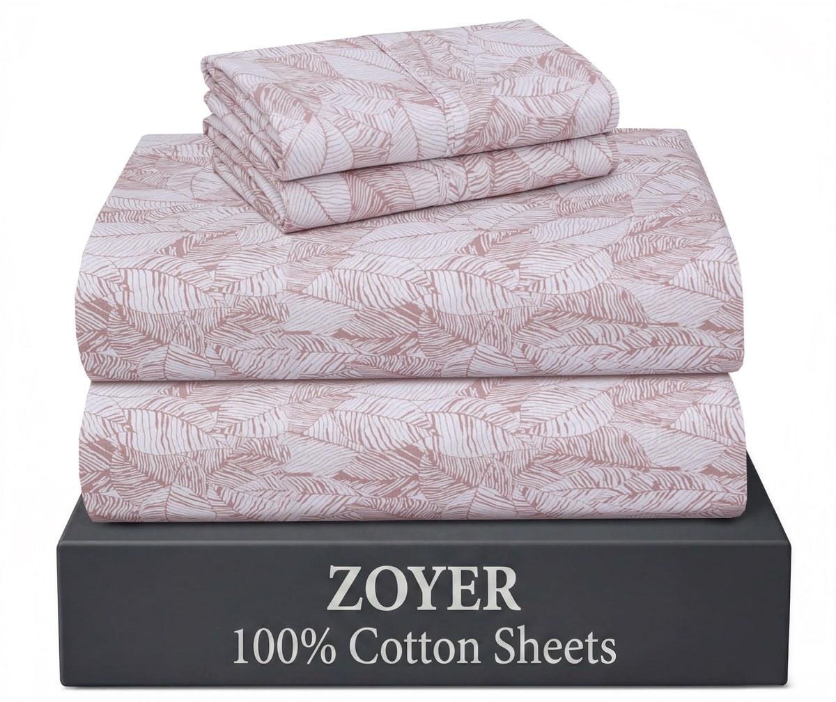ZOYER 100% Cotton Queen Sheets, Percale Weave, Soft Sand