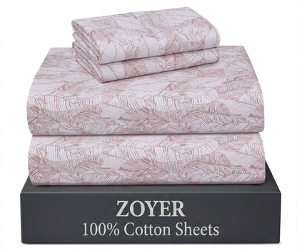 ZOYER 100% Cotton Queen Sheets, Percale Weave, Soft Sand