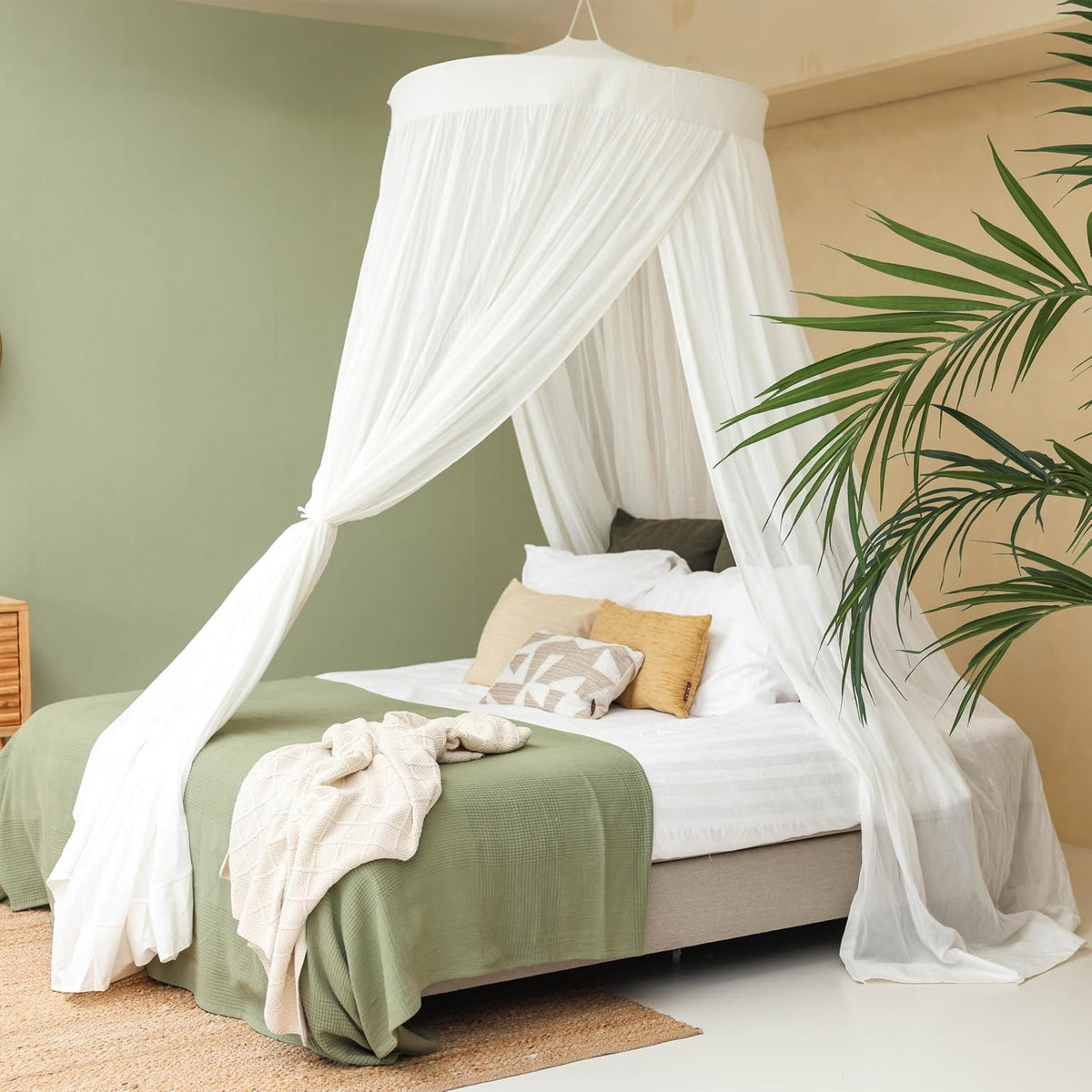 100% Cotton Bed Canopy for Queen & King-Size Beds | 2 Decorative Openings