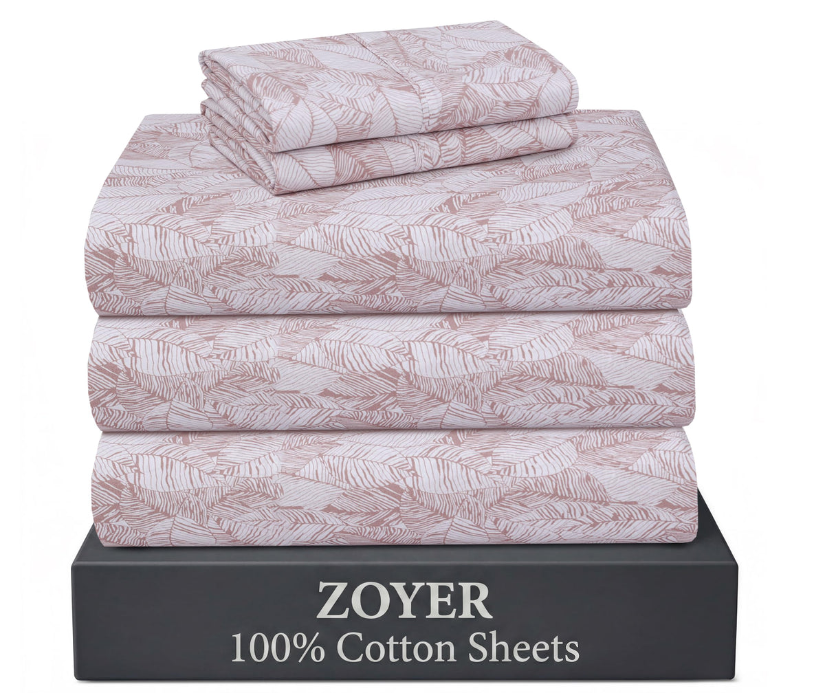 ZOYER 100% Cotton Queen Sheets, Percale Weave, Soft Sand