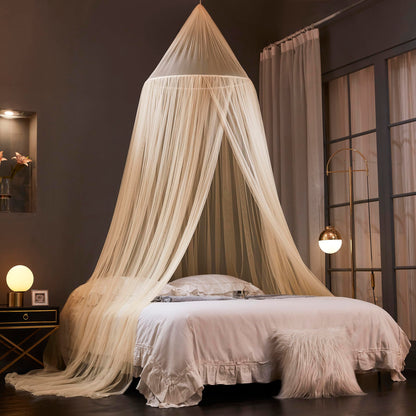 Mengersi Bed Canopy Mosquito Net for Bed,Canopy Bed Curtains for Twin Full Queen King Size Bed,Dome Mosquito Netting for Indoor Outdoor,Kid and Adult Beds-Ivory