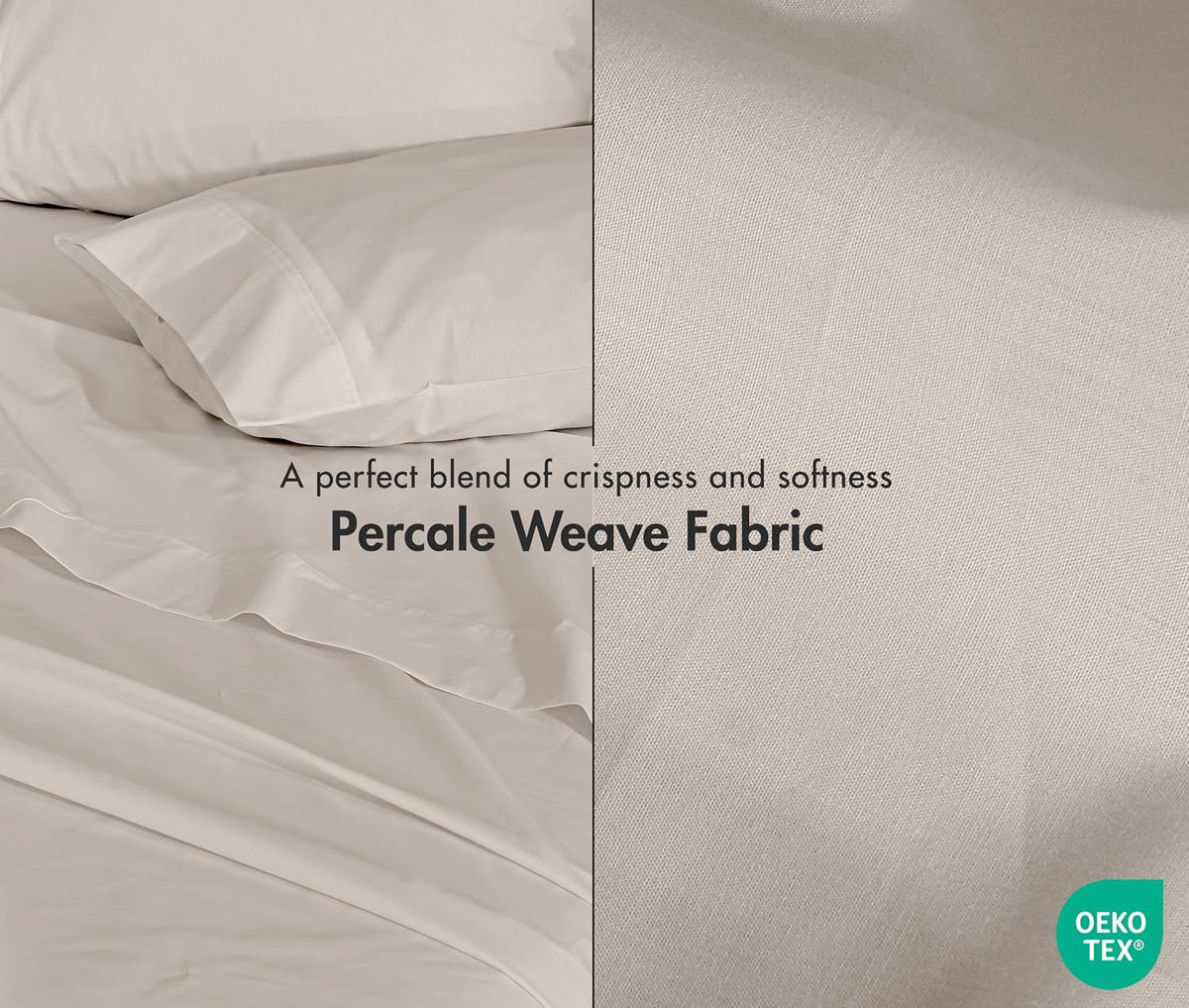 ZOYER 100% Cotton Queen Sheets, Percale Weave, Soft Sand