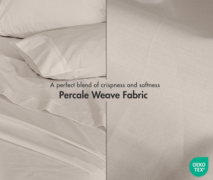 ZOYER 100% Cotton Queen Sheets, Percale Weave, Soft Sand