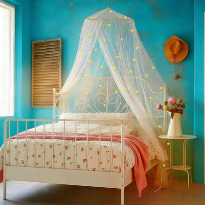 Bed Canopy for Girls Mosquito Net, Princess Bed Canopy for Girls Room Decor - Insect Protection Hanging Canopy for Indoor(Pink,Stars Glow in the Dark)