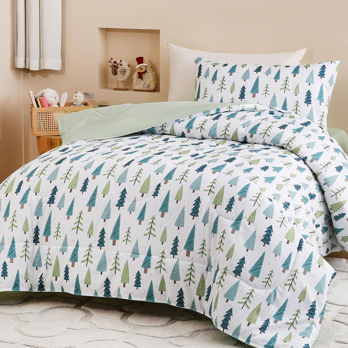 Twin Size Sky Blue Comforter Set for Kids, Toddler, Boys&Girls, 4 Pieces Bed-in-a-Bag Bedding Set, All Season Ultra Soft Oeko TEX Sheets Set with Comforter, (Rainbow)