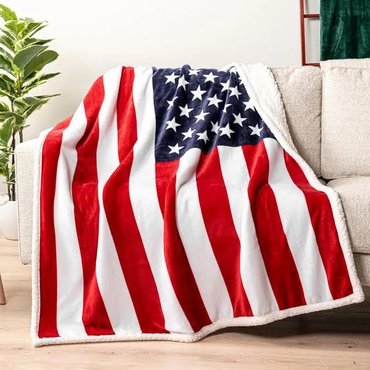 American Flag Fleece Throw Blanket - Cloud-Soft Warm Flannel Blanket for Sofa, Couch, USA Military Veteran 4th July Gift, Cloud‑Soft Fleece, American Flag Style Blankets