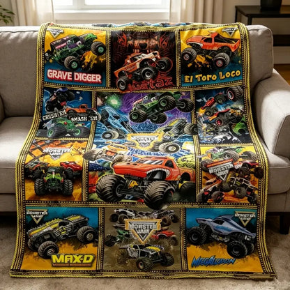 Monster Jam Monster Trucks Flannel Throw Blanket, Grave Digger Max-D Megalodon El Toro Loco All Over Print Soft Fleece Blanket For Boys Bedroom Sofa Couch Kids Gift