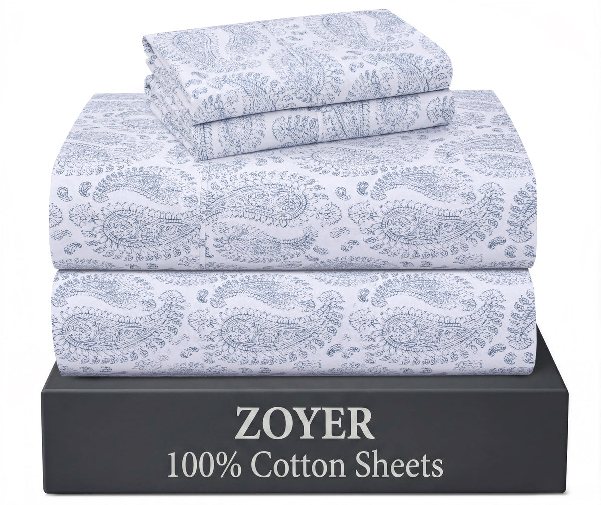 ZOYER 100% Cotton Queen Sheets, Percale Weave, Soft Sand