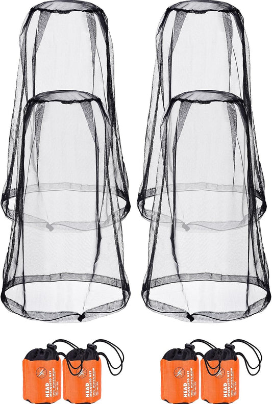 HESTYA 4 Pack Mosquito Head Net Mesh Face Cover Outdoor, Black