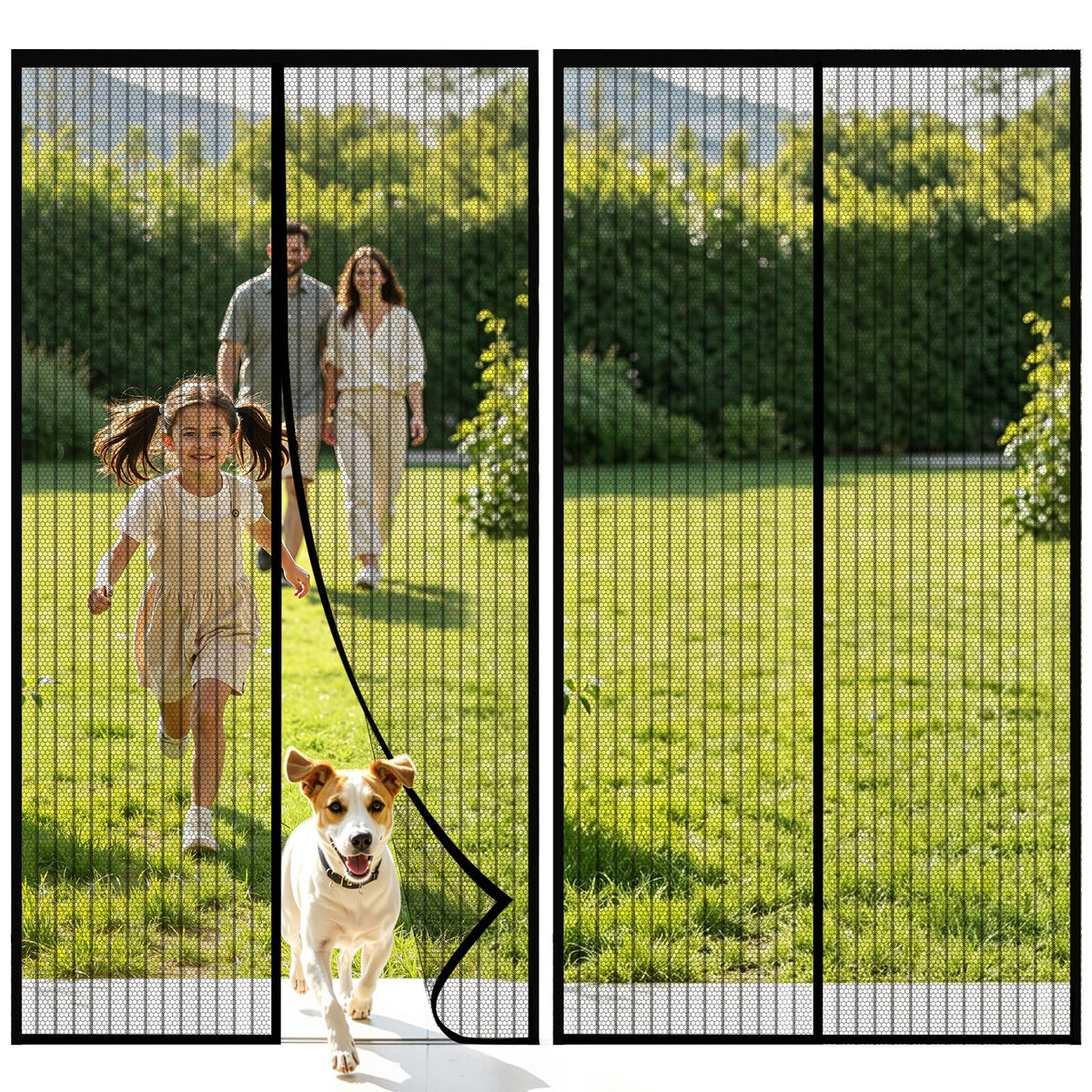 Kitsure Magnetic Screen Door Mesh, 38 x 82 in, Hands-Free Closure