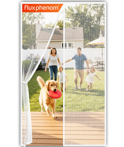 Flux Phenom Magnetic Screen Door - Bugs Out, Breeze in - 9min Install Auto-Sealing Heavy Duty Double Stitched Mesh, 52 Magnets, Hands Free Sliding & Patio Doors Net, Pet & Kid Friendly, 38 x 82 Inch