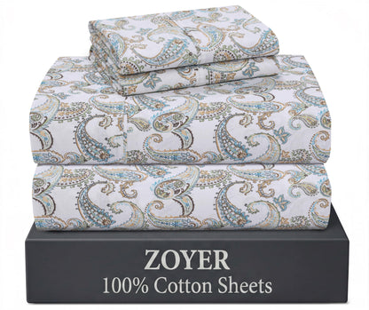 ZOYER 100% Cotton Queen Sheets, Percale Weave, Soft Sand