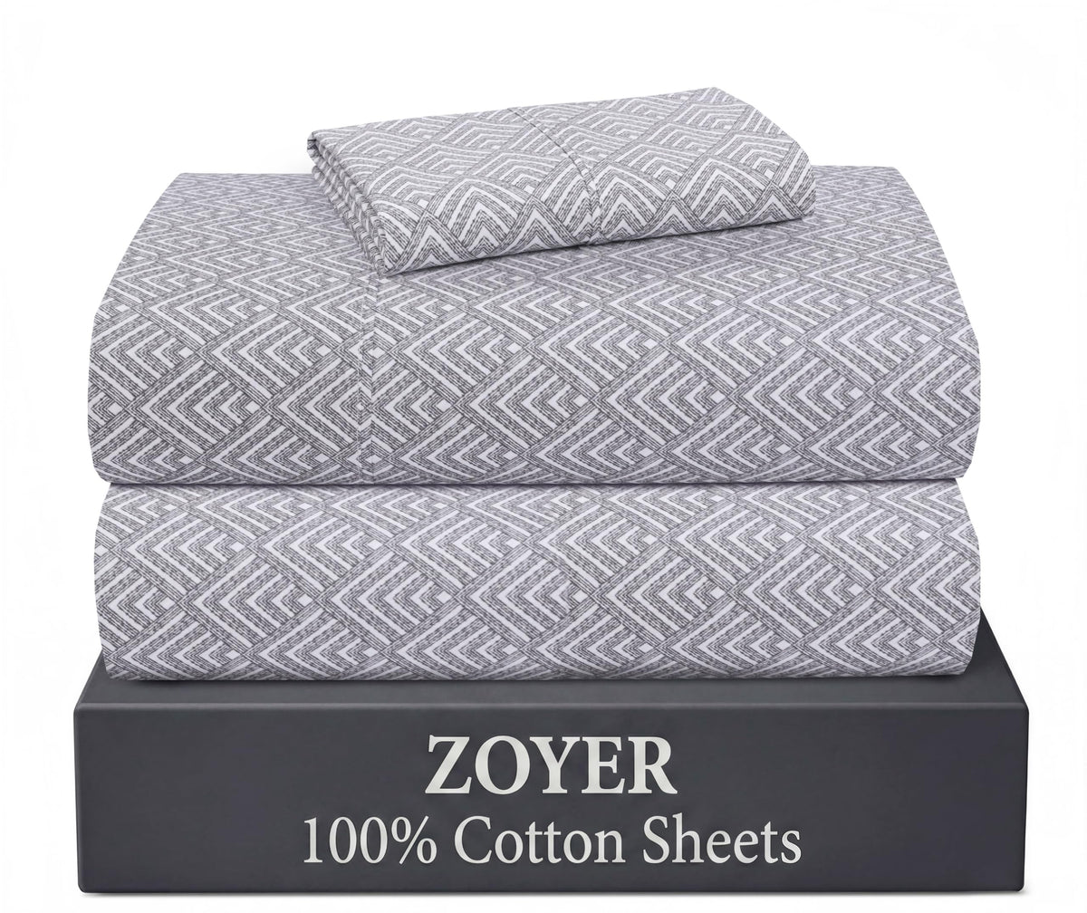 ZOYER 100% Cotton Queen Sheets, Percale Weave, Soft Sand