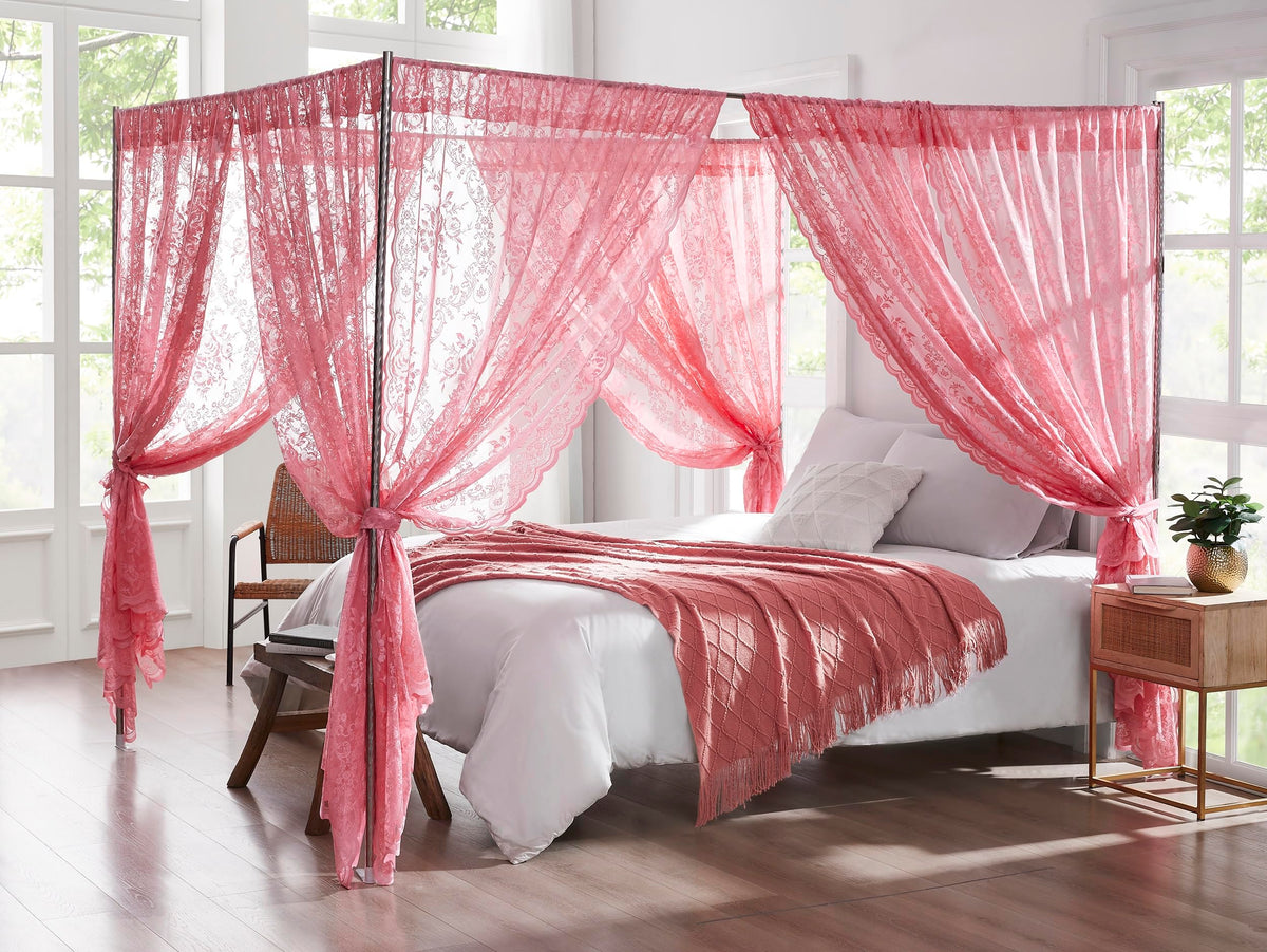 Warm Home Designs Linen Lace Canopy Bed Curtains with Tie-Backs. LC Linen