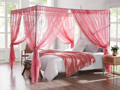 Warm Home Designs Linen Lace Canopy Bed Curtains with Tie-Backs. LC Linen