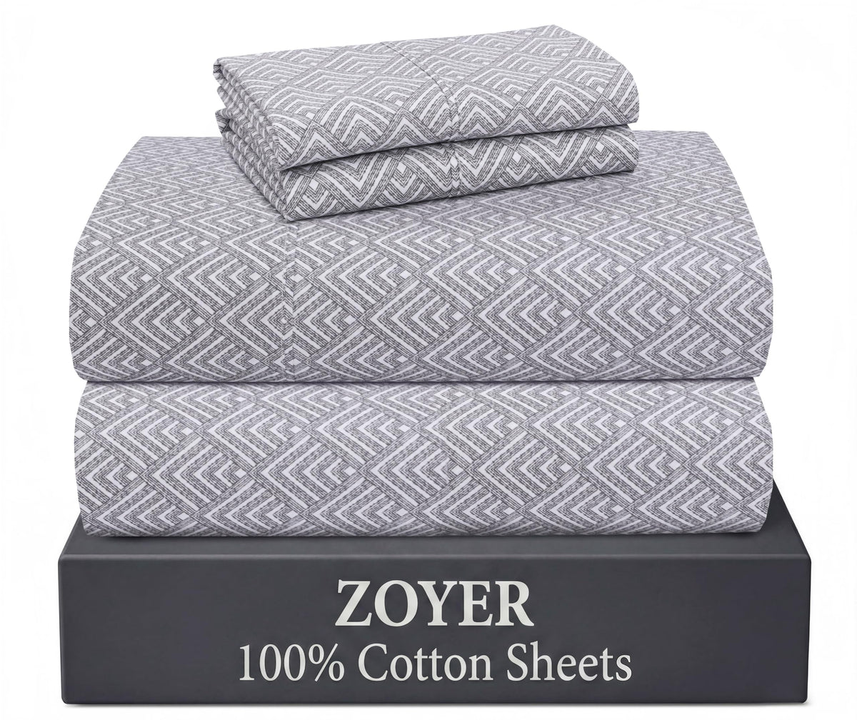 ZOYER 100% Cotton Queen Sheets, Percale Weave, Soft Sand