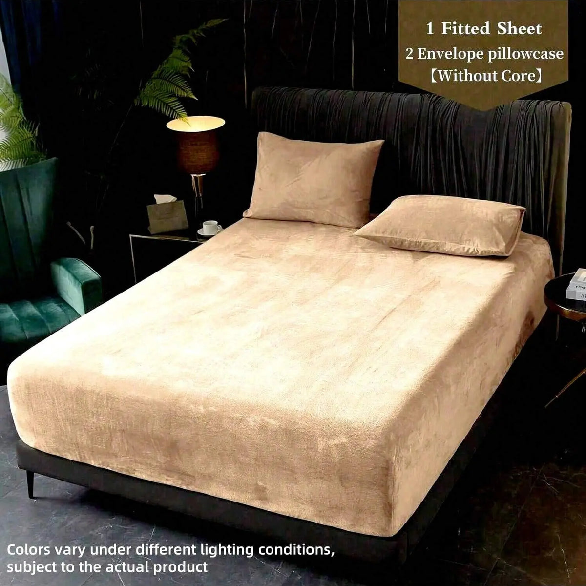 3pcs crystal velvet Fitted Sheet pillowcase set, 1 Fitted Sheet+2 pillowcases (excluding pillow core), soft deep pocket design bedding set, suitable for all seasons, Comfy bed sets, Soft bed sheets, Bed Sets Supplies