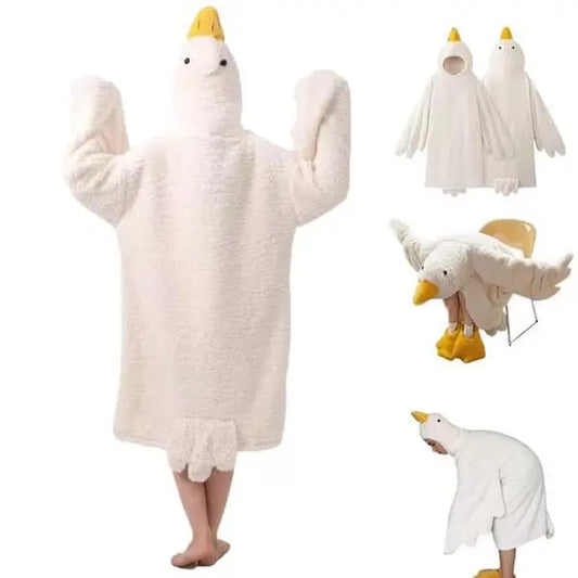 Women's Cartoon Hooded Wings Loungewear Onesie - Oversize Fit Goose Wearable Blanket, Halloween Warm Indoor-Outdoors Duck Hooded Blanket with Sleeves for Adults, Shoes Not Included