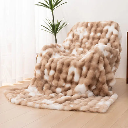 500GSM Faux Rabbit Fur Plush Blanket, Ultra Soft Fluffy Plush Throw for Stress & Anxiety Relief, Thick Warm Cozy Blanket for Couch, Bed, Travel & Relaxation, Oversized, Cozy, Soft Warm Throw