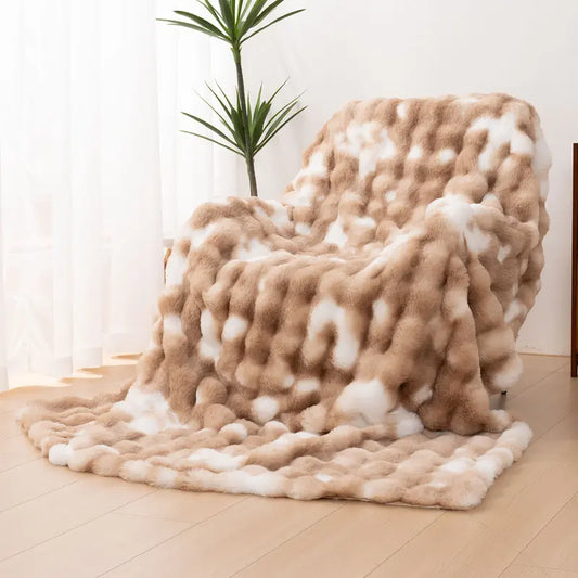500GSM Faux Rabbit Fur Plush Blanket, Ultra Soft Fluffy Plush Throw for Stress & Anxiety Relief, Thick Warm Cozy Blanket for Couch, Bed, Travel & Relaxation, Oversized, Cozy, Soft Warm Throw