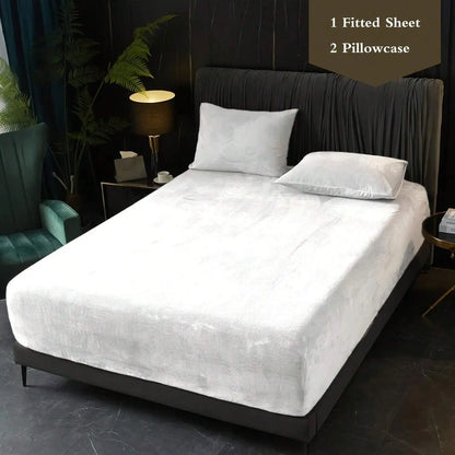 3pcs crystal velvet Fitted Sheet pillowcase set, 1 Fitted Sheet+2 pillowcases (excluding pillow core), soft deep pocket design bedding set, suitable for all seasons, Comfy bed sets, Soft bed sheets, Bed Sets Supplies