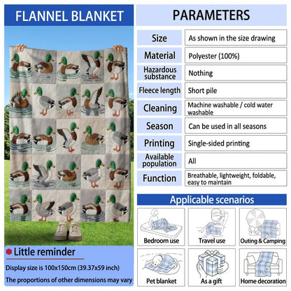 1pc Quilted Flannel Blanket with Mallard Print, Soft Comfy Blanket, Soft, Lightweight & Warm Versatile Throw for Sofa, Bed, Office or Camping, All-Season Gift, Soft Blankets, Warm Bedroom Blanket, Cozy Throw Blanket, Blanket for Couch